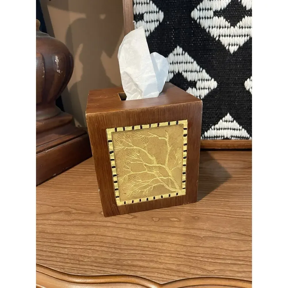 Vintage Wood Carved Tissue Box | Adirondack Pine Rustic Tissue Cover Midcentury